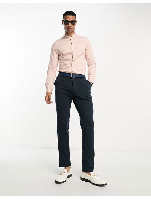 ASOS DESIGN Premium skinny sateen shirt with mandarin collar in light pink