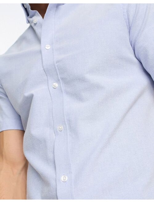 River Island short sleeve stretch Oxford shirt in light blue