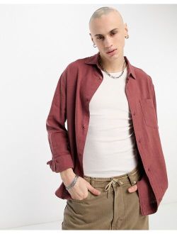 long sleeve linen pocket shirt in rust