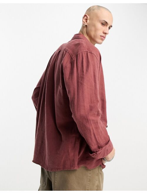 River Island long sleeve linen pocket shirt in rust
