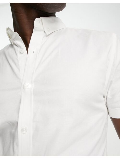 New Look smart short sleeve muscle fit oxford shirt in white