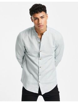 regular smart linen shirt with mandarin collar in mint