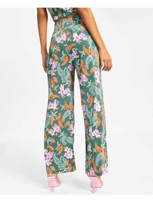 BAR III Women's Floral-Print Wide-Leg Pull-On Pants, Created for Macy's