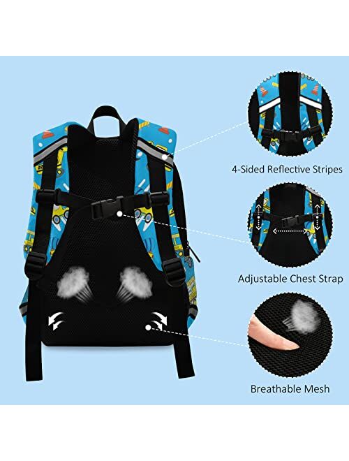 Glaphy Bulldozer Excavator Truck Backpack for Kids, Boys and Girls, Toddler Backpack for Daycare Travel School, Preschool Bookbags with Chest Strap