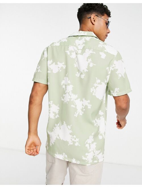 ASOS DESIGN revere floral shirt in light green