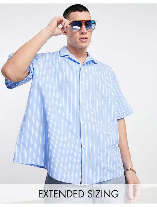 ASOS DESIGN boxy oversized revere shirt in blue stripe