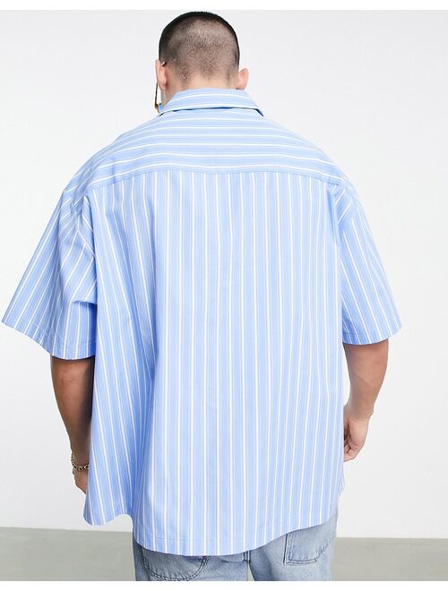 ASOS DESIGN boxy oversized revere shirt in blue stripe
