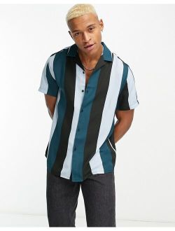 relaxed camp collar retro stripe shirt in blue