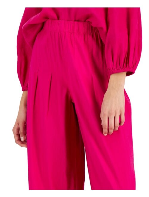 INC INTERNATIONAL CONCEPTS Women's High-Rise Pleated Wide-Leg Linen Pants, Created for Macy's
