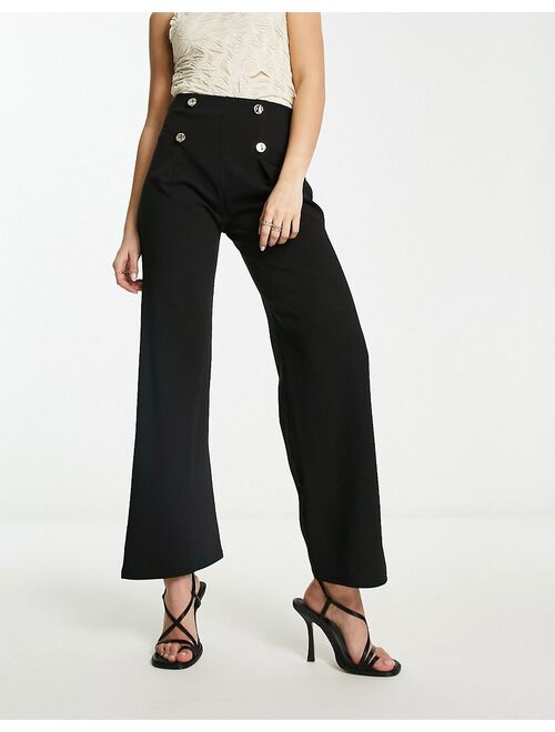 River Island wide leg scuba pants with button detail in black