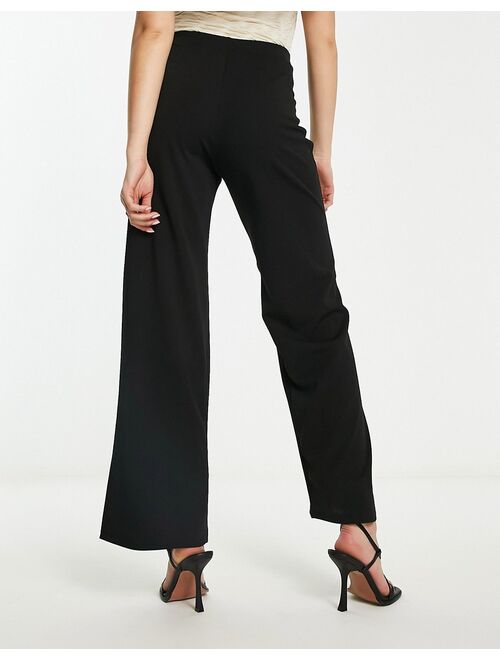 River Island wide leg scuba pants with button detail in black