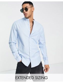 slim fit oxford shirt with grandad collar in light blue