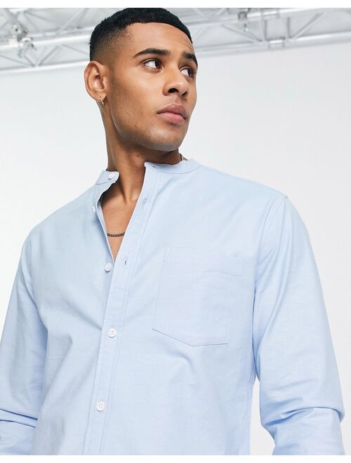 ASOS DESIGN slim fit oxford shirt with grandad collar in light blue