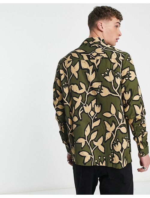 ASOS DESIGN relaxed shirt in khaki floral print