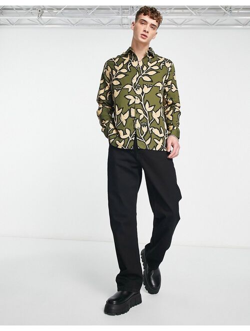 ASOS DESIGN relaxed shirt in khaki floral print