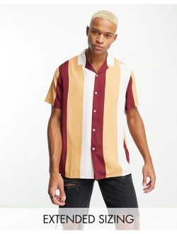 relaxed camp collar retro stripe shirt in burgundy