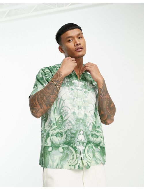 ASOS DESIGN relaxed shirt with placement print in green