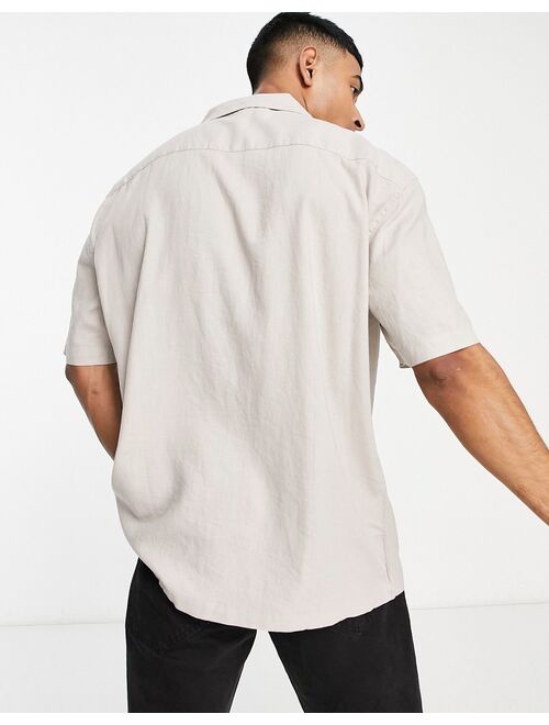New Look oversized short sleeve linen mix shirt in stone