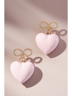 The Pink Reef Crystal Bow Heart Earrings