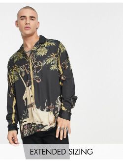 relaxed revere satin shirt with unicorn placement print