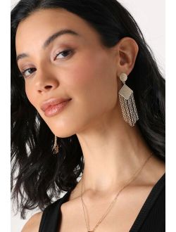 Dazzling Dream Gold Textured Fringed Statement Earrings
