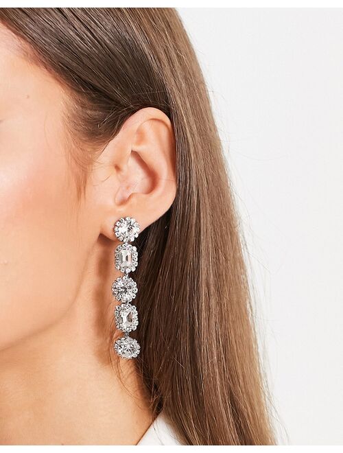 ASOS DESIGN drop earrings in mixed crystal drench linear drop in silver tone