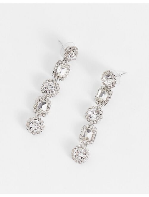 ASOS DESIGN drop earrings in mixed crystal drench linear drop in silver tone