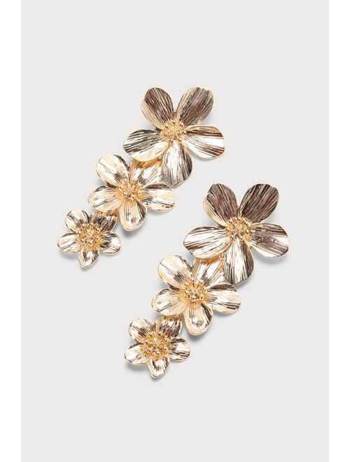 Lulus Radiating Shine Gold Flower Statement Earrings