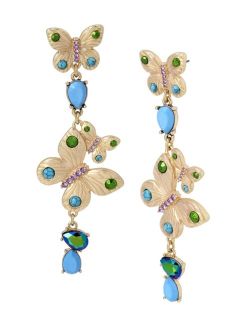 Genuine Semi - Precious Turquoise Stone Butterfly Linear Earrings