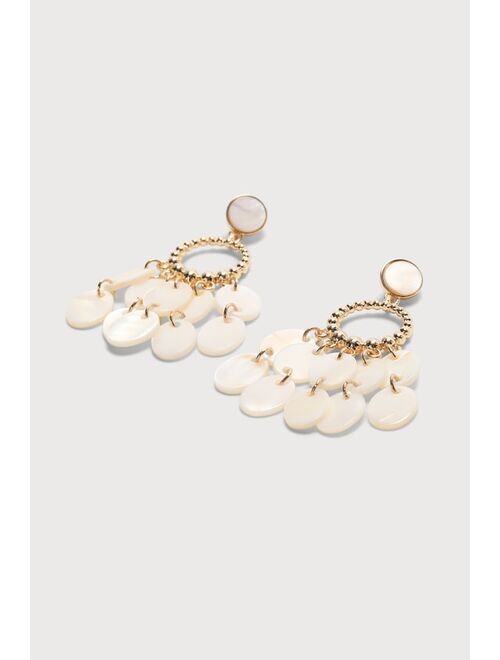 Lulus Glorious Gleam Gold and White Statement Earrings