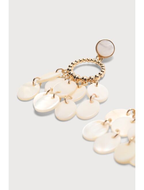Lulus Glorious Gleam Gold and White Statement Earrings