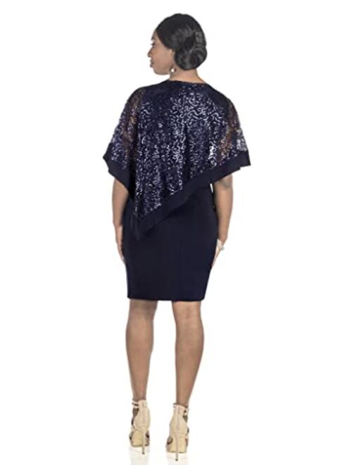 R&M Richards Women's Plus Size Short Laced Poncho Dress Large
