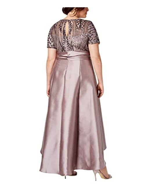 R&M Richards Women's Size Short Sleeve Sequin-Embellished High-Low Gown Missy & Petite
