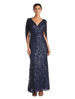 RM Richards Womens Long Beaded Sheer Wrap Gown- Mother of The Bride Dress