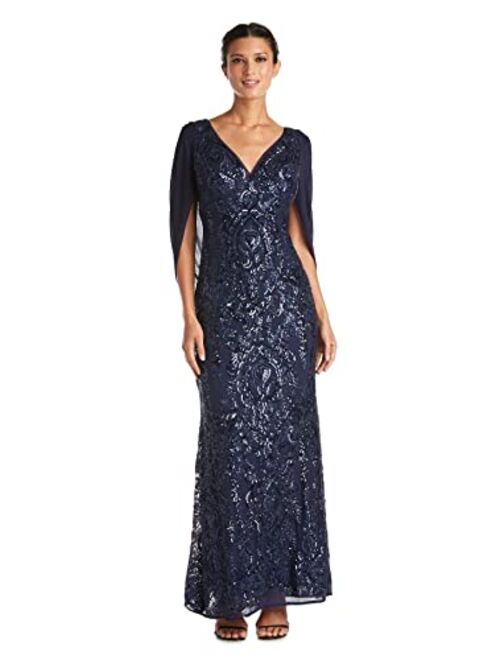 R&M Richards RM Richards Womens Long Beaded Sheer Wrap Gown- Mother of The Bride Dress