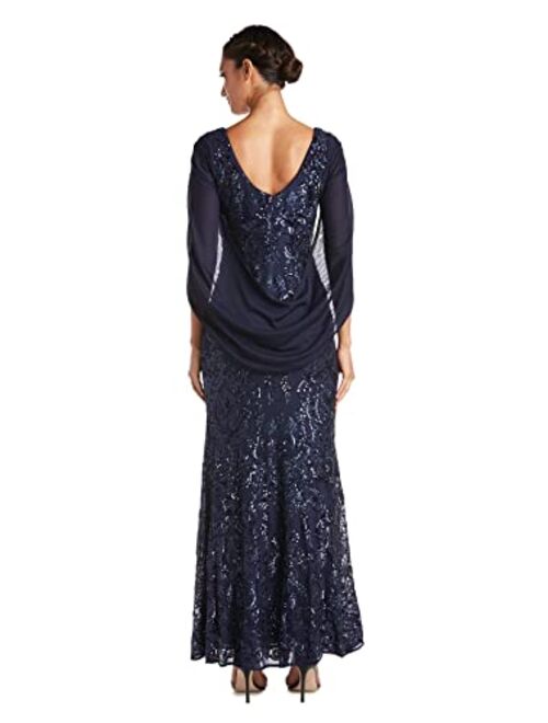 R&M Richards RM Richards Womens Long Beaded Sheer Wrap Gown- Mother of The Bride Dress