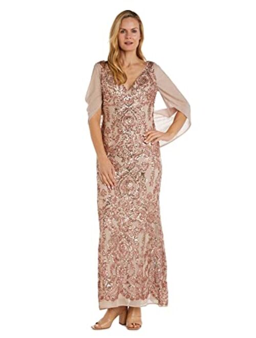 R&M Richards RM Richards Womens Long Beaded Sheer Wrap Gown- Mother of The Bride Dress