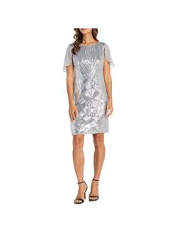 Women's Sequined Knee-Length Capelet Cocktail Dress