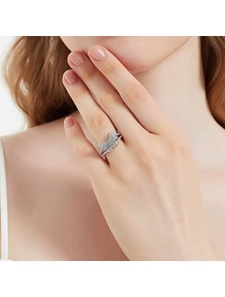 Sterling Silver Butterfly Cubic Zirconia CZ Fashion Ring for Women, Rhodium Plated Size 4-10