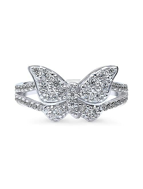 BERRICLE Sterling Silver Butterfly Cubic Zirconia CZ Fashion Ring for Women, Rhodium Plated Size 4-10