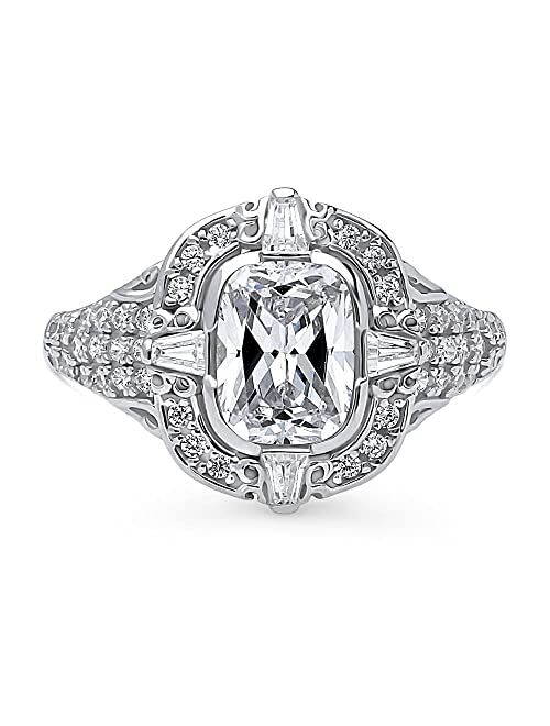BERRICLE Sterling Silver Art Deco Cubic Zirconia CZ Statement Fashion Ring for Women, Rhodium Plated Size 4-10