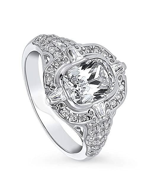BERRICLE Sterling Silver Art Deco Cubic Zirconia CZ Statement Fashion Ring for Women, Rhodium Plated Size 4-10