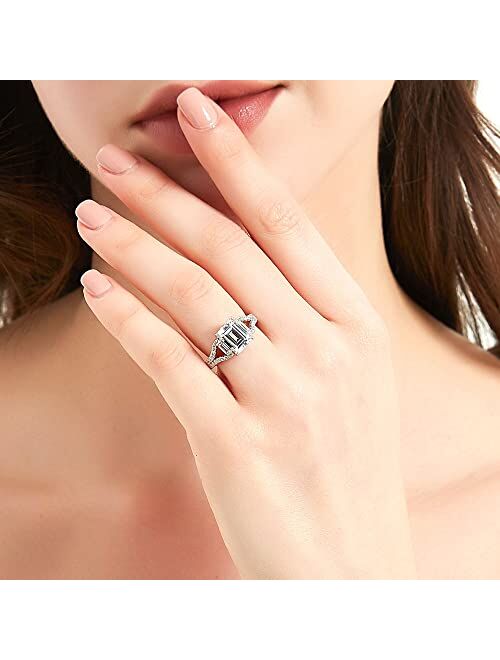 BERRICLE Sterling Silver Solitaire Wedding Engagement Rings 2.6 Carat Step Emerald Cut Cubic Zirconia CZ Split Shank Ring for Women, Rhodium Plated Size 4-10