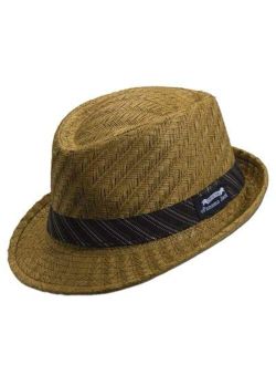 Weaved Toyo Fedora with Striped Black Band