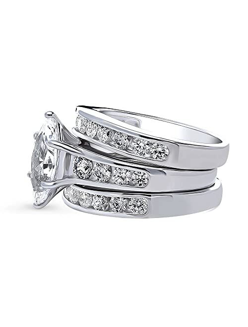 BERRICLE Sterling Silver Solitaire Wedding Engagement Rings 1.6 Carat Marquise Cut Cubic Zirconia CZ Statement Ring Set for Women, Rhodium Plated Size 4-10