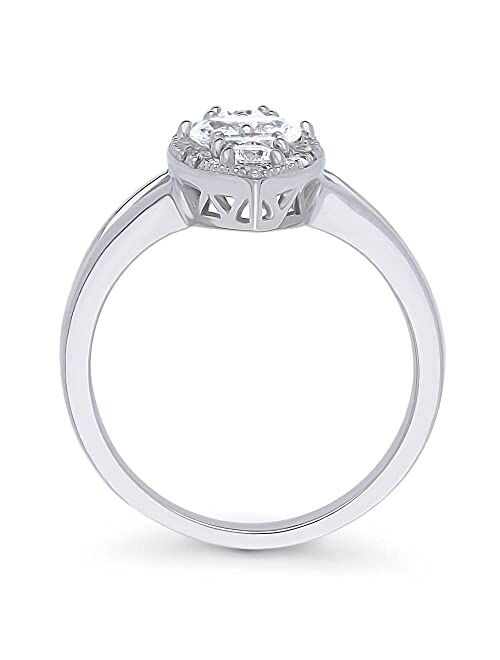 BERRICLE Sterling Silver 5-Stone Cubic Zirconia CZ Statement Navette Fashion Split Shank Ring for Women, Rhodium Plated Size 4-10