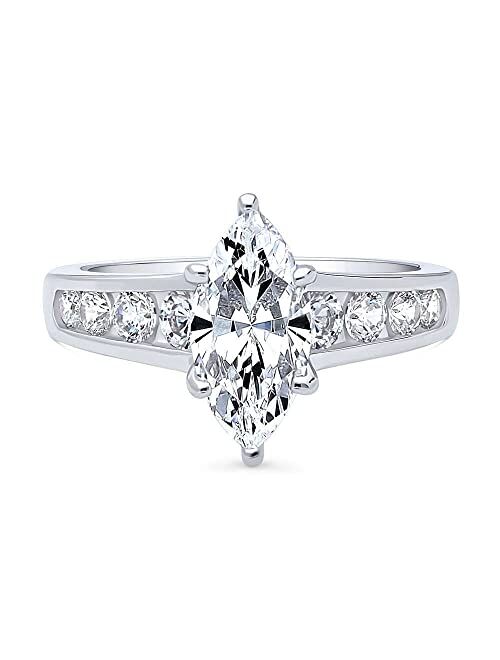 BERRICLE Sterling Silver Solitaire Wedding Engagement Rings 1.6 Carat Marquise Cut Cubic Zirconia CZ Promise Ring for Women, Rhodium Plated Size 4-10