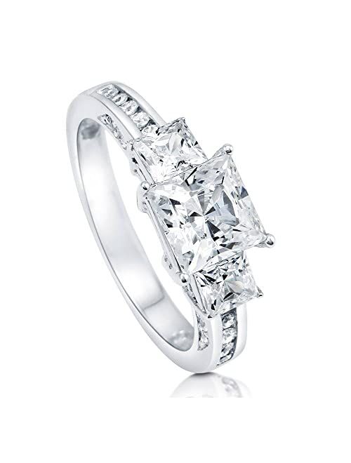 BERRICLE Sterling Silver 3-Stone Wedding Engagement Rings Princess Cut Cubic Zirconia CZ Anniversary Promise Ring for Women, Rhodium Plated Size 4-10