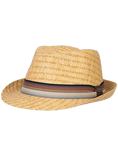 Panama Jack Straw Fedora Hat - Matte Toyo, Stripe Band, Elasticized Sweatband, 1 3/4" Brim