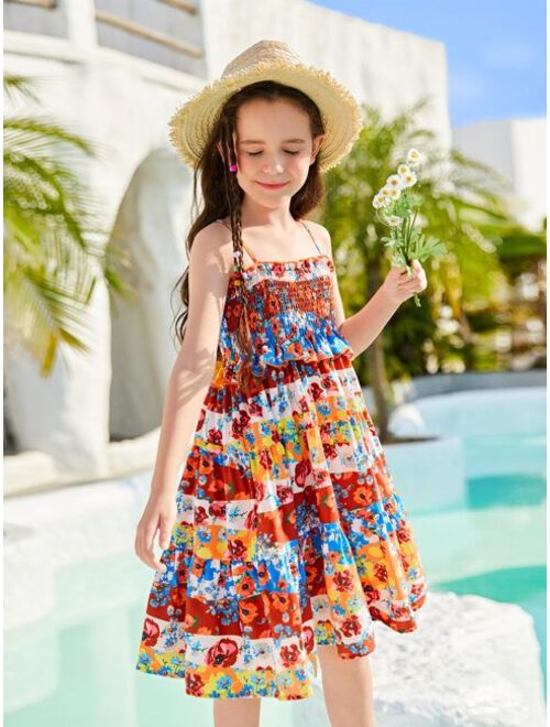SHEIN Girls Allover Floral Print Ruffle Trim Cami Dress